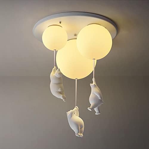 CraftThink Semi Flush Mount Ceiling Light, Cute Chandelier with Cream Glass Shade 3 Bulbs Balloon Polar Bear Design Pendant Light Ceiling lamp for Nursery Kids Room Dining Living Room Bedroom, 19.5"