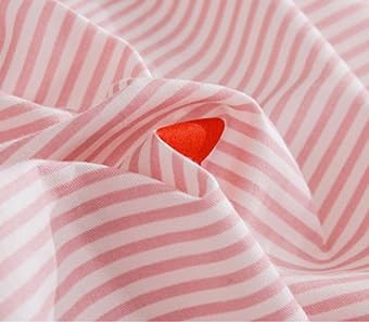 Pink Striped Duvet Cover Queen Size Cute Red Heart Bedding Set 3 Pcs Kids Girls Kawaii Stripes Heart-Shaped Soft Breathable Microfiber Reversible Comforter Cover with Zipper Closure