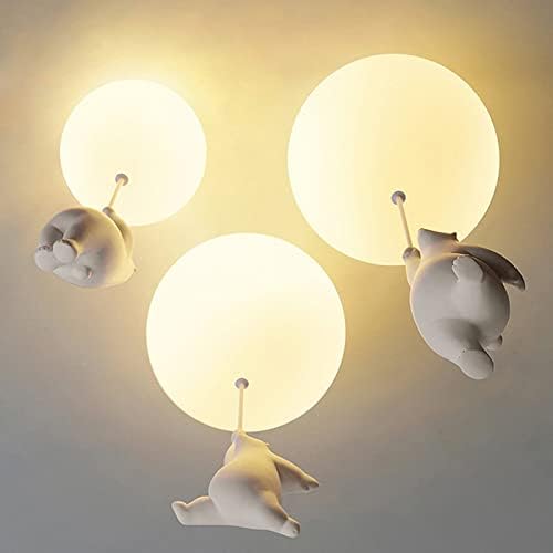 CraftThink Semi Flush Mount Ceiling Light, Cute Chandelier with Cream Glass Shade 1 Bulb Balloon Polar Bear Design Pendant Light Ceiling lamp for Nursery Kids Room Dining Living Room Bedroom, 5"