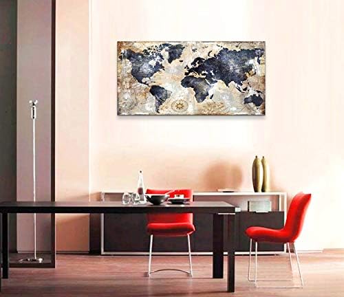 World Map Wall Art Framed Art Print Picture Wall Art Decor Home Interior - Map Picture for Office Wall Decor Canvas Artwork 20x40inch Ready to Hang