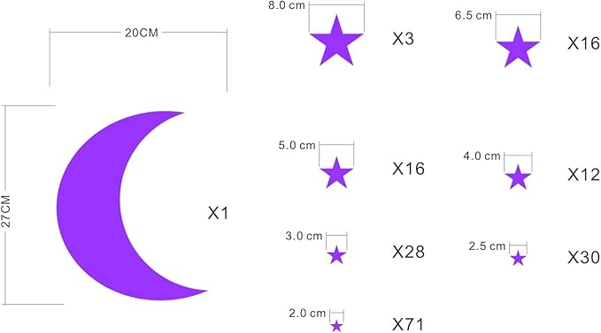 Moon and Stars Wall Decal Vinyl Sticker for Kids Boy Girls Baby Room Decoration Good Night Nursery Wall Decor Home House Bedroom Design YMX16 (Purple)
