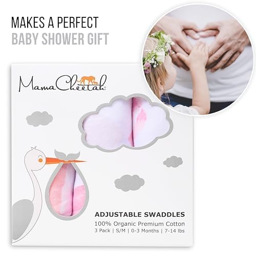 Mama Cheetah Baby Swaddle Sack 3-6 Month, Organic Cotton Swaddling Sleep Sack, Swaddle for Large Babies, Large Swaddle Wrap, Easy Swaddles for Girl, 3-Pack