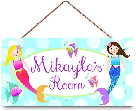 Personalized Name Kids Baby Nursery Toddler Bedroom Door Sign Mermaids Girls Ocean Bedroom Nursery Custom Wooden Plaque Sign Décor