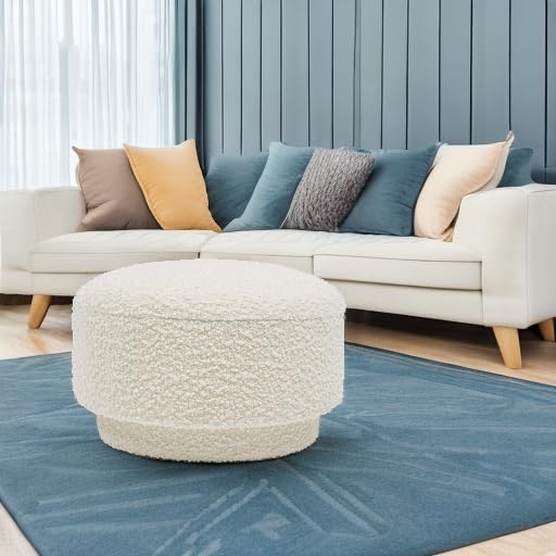 Jennifer Taylor Home Fuji 15" Mushroom Footstool Ottoman, Ivory White Boucle
