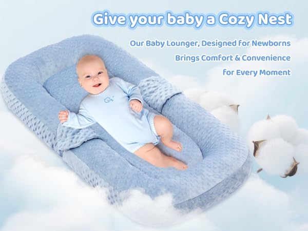 Baby Lounger Pillow- Portable Baby Lounger for Newborn, 0-24 Months,3-in-1 Baby Nest for Home and Travel, Foldable & Soft, CPC Certification Newborn Babies Essentials Gifts, Blue