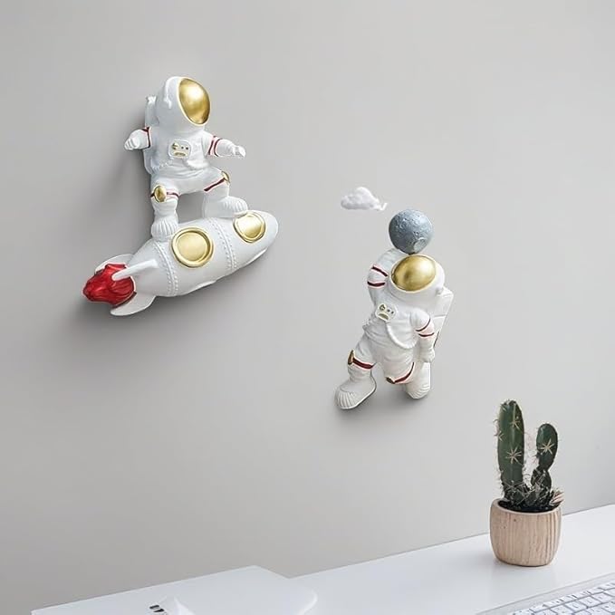 XGZY Astronaut Wall Sculptures decoration- Space themed Bedroom decor for boys - 2PCS Set & E
