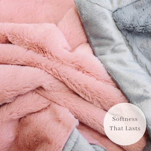 SARANONI Oversized Luxury Blanket | Breathable Super Soft, Lush, Plush Comfy Blankets for Adults | Light Pink/Gray - X-Large 60” x 80”