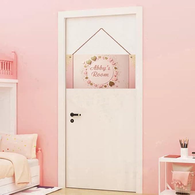 Personalized Flowers and Heart Floral Signs for Girls Room Bedroom Door Hanging Wooden Signs Custom Baby Name Door Hanger Baby Nursery Room Customized Kids Room Décor