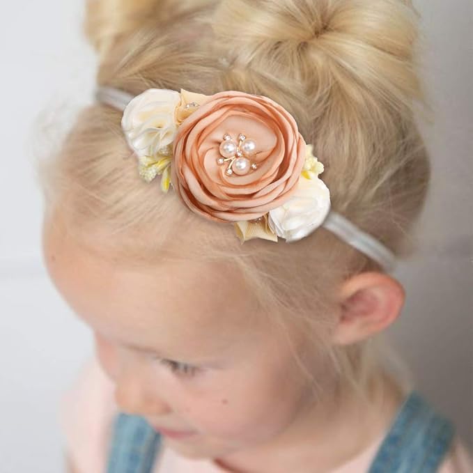 Baby Girl Floral Headband Nylon Flower Crown Elastic Hairband 3pcs Hair Accessories Gift for Girls,stretchy size 3pcs/set