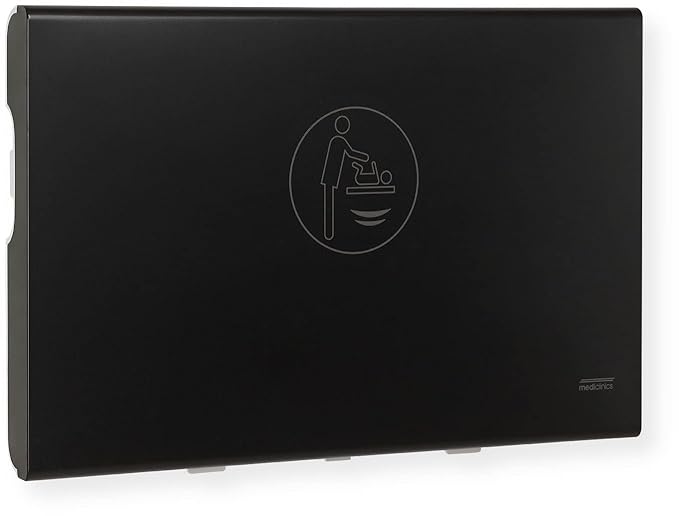 CP0016HCSB-I-ASTM BabyMedi Horizontal Surface-Mounted Modern Baby Changing Station with Ionizer, Black/Satin Finish; Liner Dispenser; Frontal Stainless Steel Chassis; Open/Close Mechanism