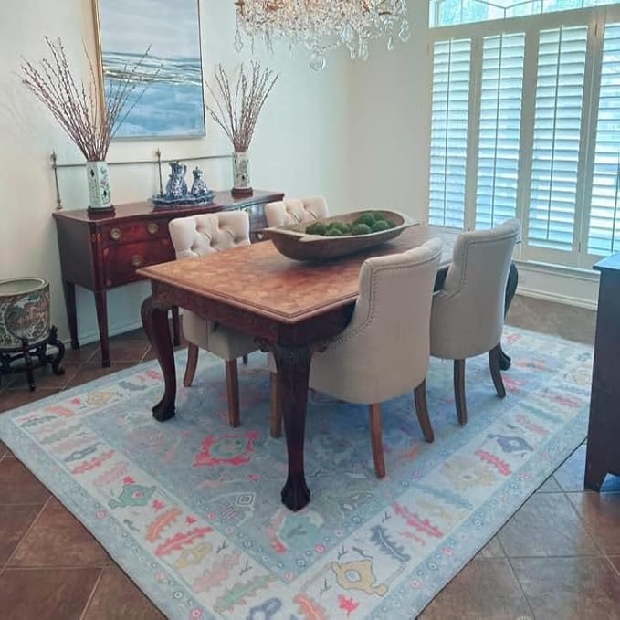 Fame Rugs Blue Modern Oushak Rug 5x7, Washable Vintage Turkish Colorful Oriental Antique Inspired Area Rugs, Luxury Living Room Bedroom (381LB, 5' x 7')