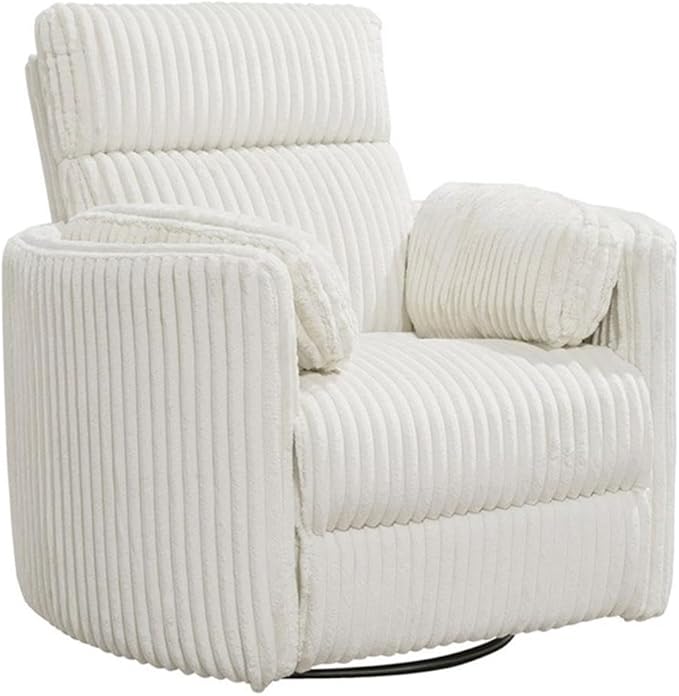 Pemberly Row Modern Chenille Fabric Swivel Glider Recliner in Ivory