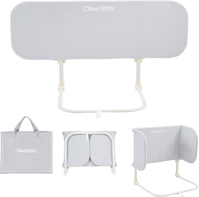 Ciilee Baby Bed Rail for Toddlers Portable Travel Kids Beds Guard Rails for Queen Bed Foldable Children Side Railing for Twin Beds Adjustable Bedrail Barandas para Camas de Niños(Grey,32in