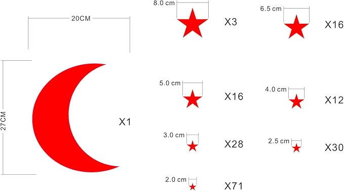 Moon and Stars Wall Decal Vinyl Sticker for Kids Boy Girls Baby Room Decoration Good Night Nursery Wall Decor Home House Bedroom Design YMX16 (Red)