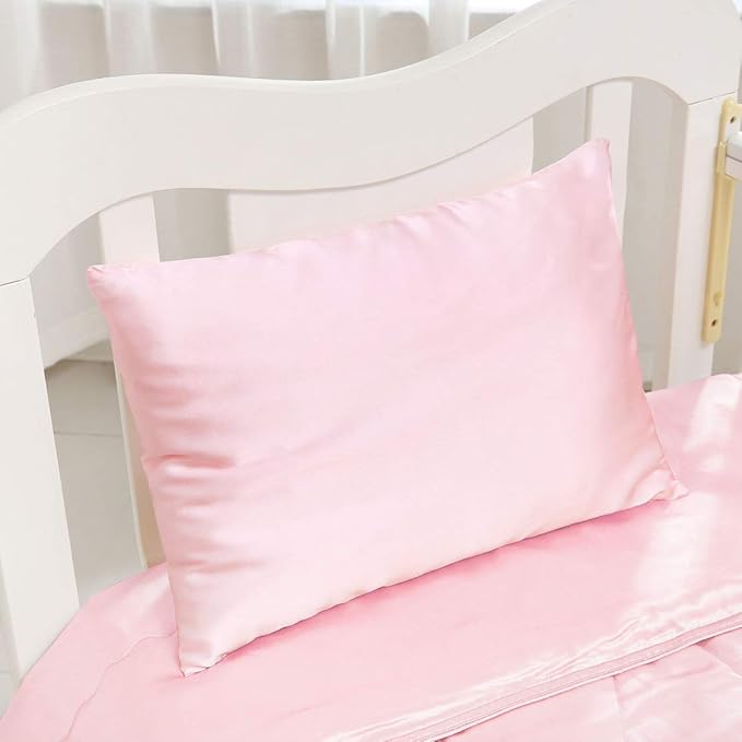 Natural Mulberry Silk Toddler Pillowcase for Hair and Skin, Both Side 19 Momme Silk, 1 Pack Travel Pillow Case, 13 x 18 Inches, Pink