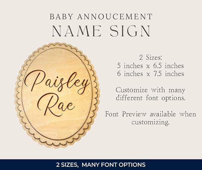 Personalized Engraved Scallop Edge Baby Name Sign, Birth Announcement Plaque, Baby Shower - Newborn Keepsake (Name Sign)