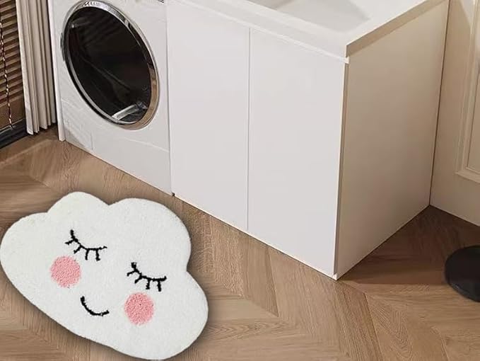 Playtime Cozy Cute Cloud Shaped Bedroom Bathroom Doorway Kitchen Floor Rug Carpet Water Absorption Non-Slip mat for Bath Room (White, 63x47cm)
