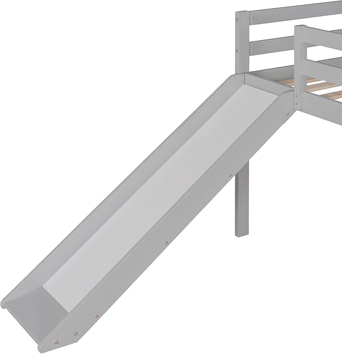 Loft Twin Bed Frame for Boys Girls Kids Toddler with Slide, Multifunctional Design, Twin (Gray)