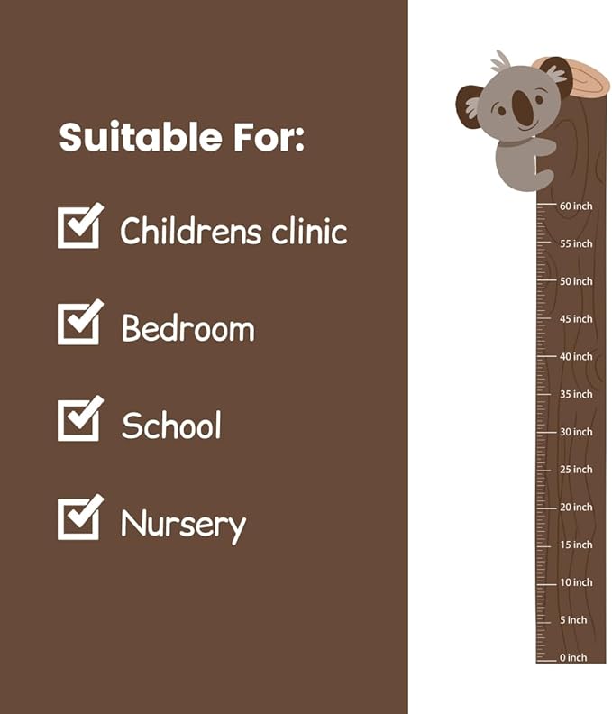 Height Chart for Kids - Growth Chart for Wall & Room Decor, Reusable, Easy Peel & Stick Measuring Wall Ruler for Baby, Toddler, Boys & Girls Nursery, Bedroom, Playroom & Home Decor (Hanging Koala)