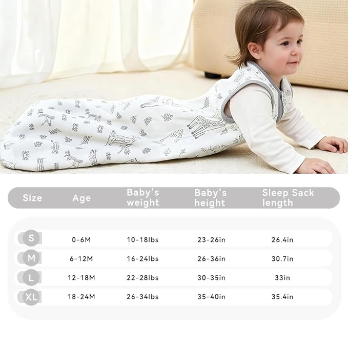 Baby Sleep Sack 12-18 Months 1.5 TOG, 2 Pack Bamboo Baby Wearable Blanket with 2-Way Zipper, Infant Toddler Sleeping Sack for Newborn Boys and Girls, Animals & Grey