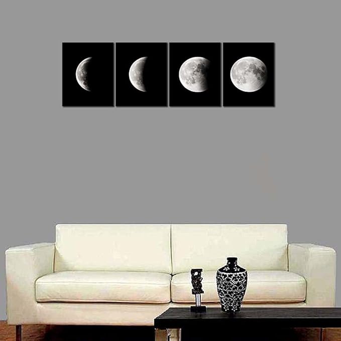 Wieco Art Moon Large Modern Giclee Canvas Prints Artwork Abstract Space Pictures Paintings on Stretched and Framed Canvas Wall Art Ready to Hang for Living Room Bedroom Home Office Decorations
