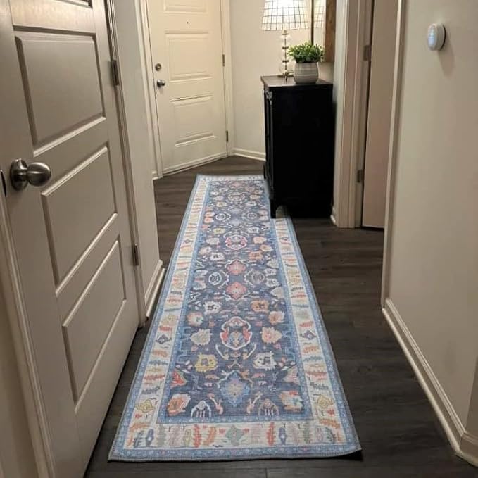 Fame Rugs Blue Modern Oushak Rug 2'6"x13, Vintage Turkish Colorful Oriental Antique Inspired Long Runner Rugs, Luxury Living Room Bedroom (387BNB, 2'6" x 13')