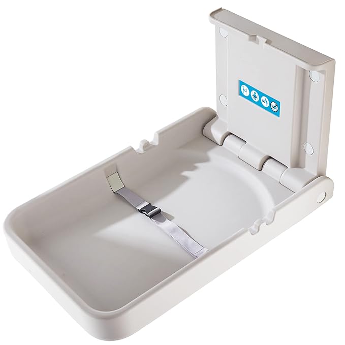 Baby Changing Tables Fold-Down Baby Changing Station Wall-Mounted Vertical Portable Diaper Table Changing Unit Commercial Bathrooms Corner Nursery White Gray
