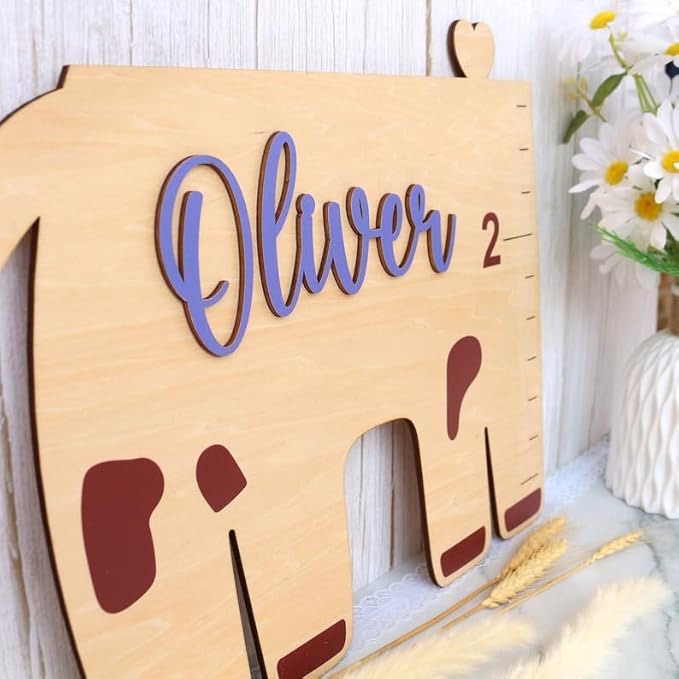 Personalized Giraffe Growth Chart, Wooden Height Ruler, Nursery Decor for Children