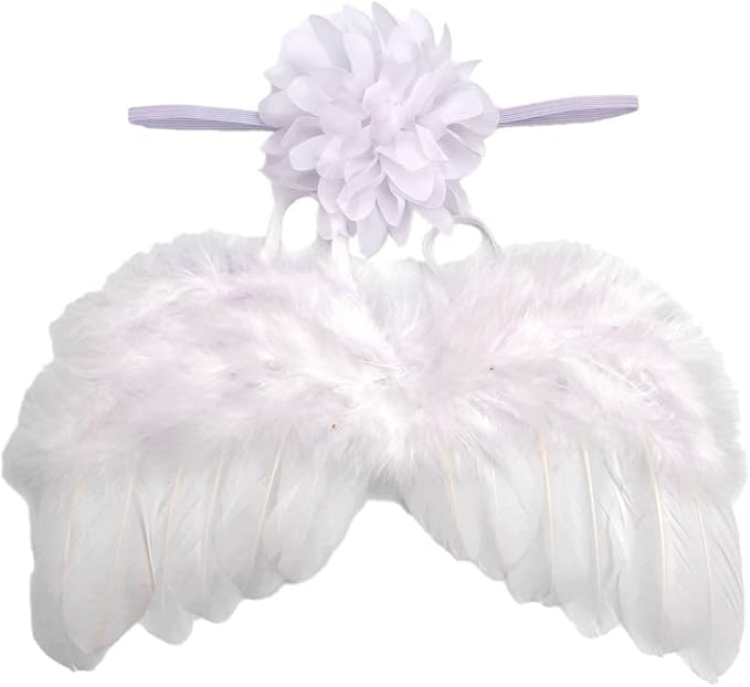 Nishine 2 PACK White Newborn Fuzzy Feather Angel Wings + Headband Set for Baby Cosplay Girls Costume Photography