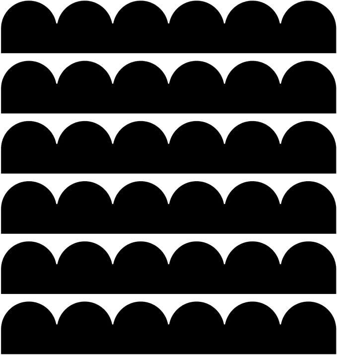 Scallop Border Decals Peel and Stick Vinyl Black Wall Stickers Removable Semi Circle Wall Sticker Geometric Pattern Modern Decoration Half Arch Wall Decal for Bedroom Living Room Decor
