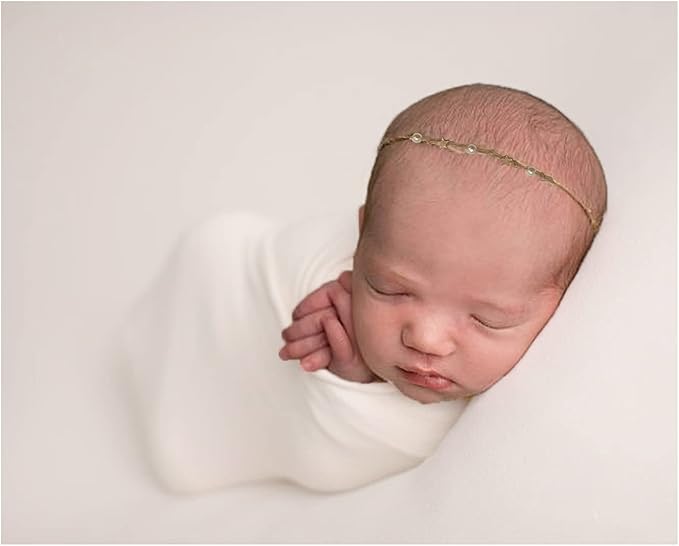 2Pcs Newborn Photography Props Baby Photoshoots Photo Posing Wraps with Headband Stretch (Wrap + Headband, Off-White)
