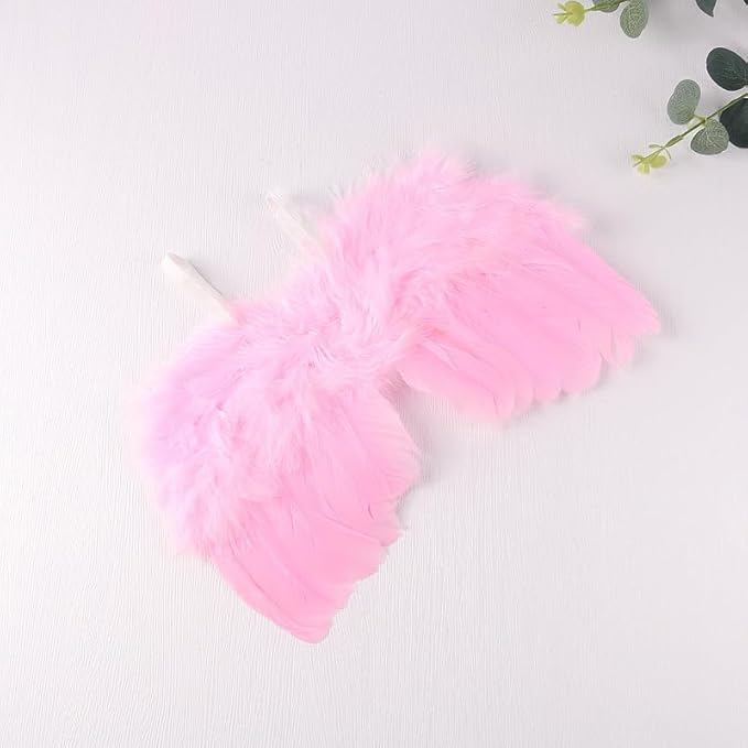 Holibeat 0-6M Newborn Baby Angel Wings with Feathers Newborn Photography Posing Props with a Headband (pink1)