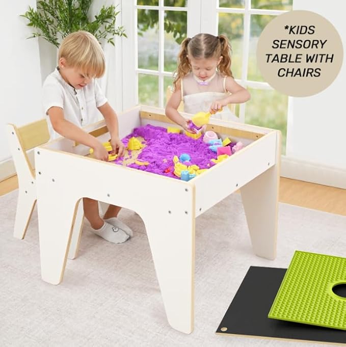 wingyz Kids Table and Chair Set for Study,Building,Art,Dining 4 in 1,Toddler Activity Table with Storage for Big/Small Blocks Construction,Wooden Sensory Play Desk with Chalkboard,Boy Girls Gifts