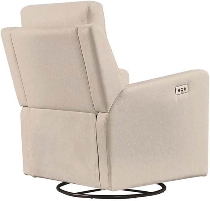 Pemberly Row Premium Fabric Glider Power Recliner Nursery Rocking Chair for Living Room, Kids Room, Rocker Swivel Recliner with USB Port in Tan Brown