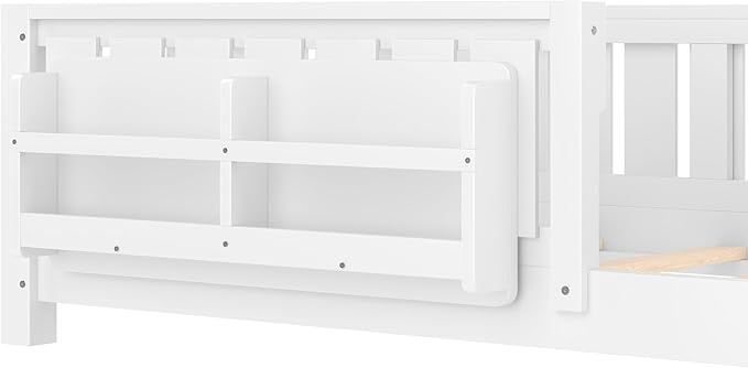 Bellemave Twin Size Floor Bed with high Rails and with Built-in Bookshelf for Kids, Girls, Boys, Wood Montessori Floor Bed Without Door, White