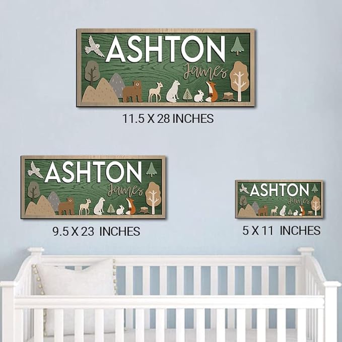 Woodland Animal Nursery Decor, Custom Name Sign for Baby Room, Personalized Kids Wall Art, Rustic Forest Theme Nursery Gift for Boys or Girls