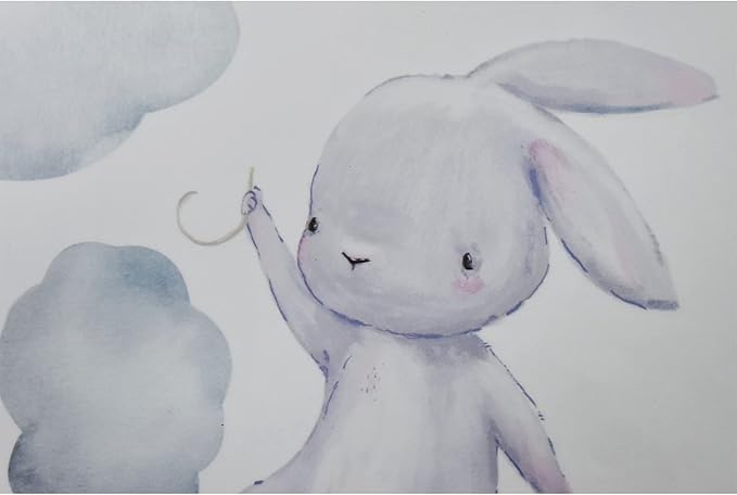Maydahui Flying Bunny Wall Stickers Removable Peel and Stick Watercolor Cartoon Animal Wall Decal (36 x 28 Inch) Balloon Cloud Cute Rabbit Sticker Decor for Kids Bedroom Nursery Living Room Birthday