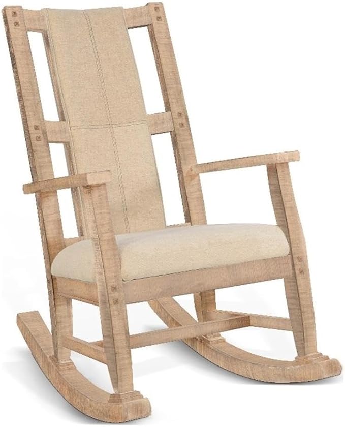 Pemberly Row Mahogany Rocking Chair with Cushion Seat & Back in Beige