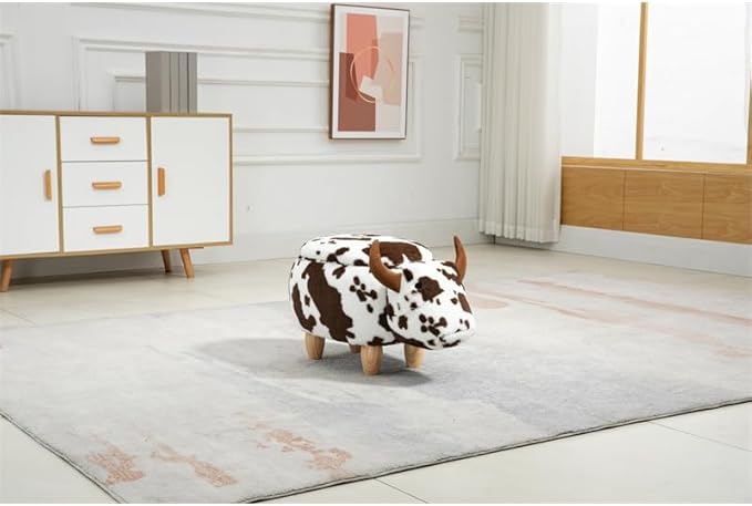 Home 2 Office Cow Ottoman for Kids' Bedroom, Playroom, Nursery, and Living Room, Animal Ottoman with Storage, Footstool for Kids, Brown Cow Print