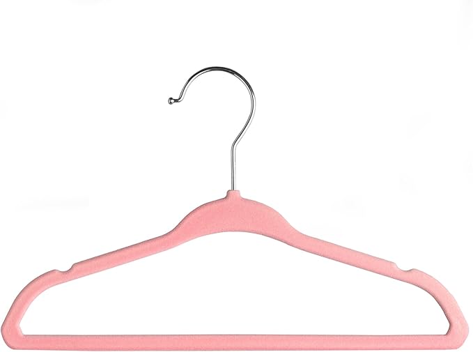 Velvet Baby Hangers with 10x Clips and 8X Dividers (30 Pack) | 11” Ultra-Slim Baby Clothes Hangers | Non-Slip Felt | Space-Saving Nursery & Infant Closet Organizer | Pink