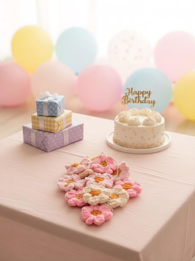 Boho Crochet Daisy Garland, Pink Flower Banner Garland Decoration, for Baby Girl Nursery Daisy Birthday Party Banner Baby Shower Decoration Hippie Groovy Decor