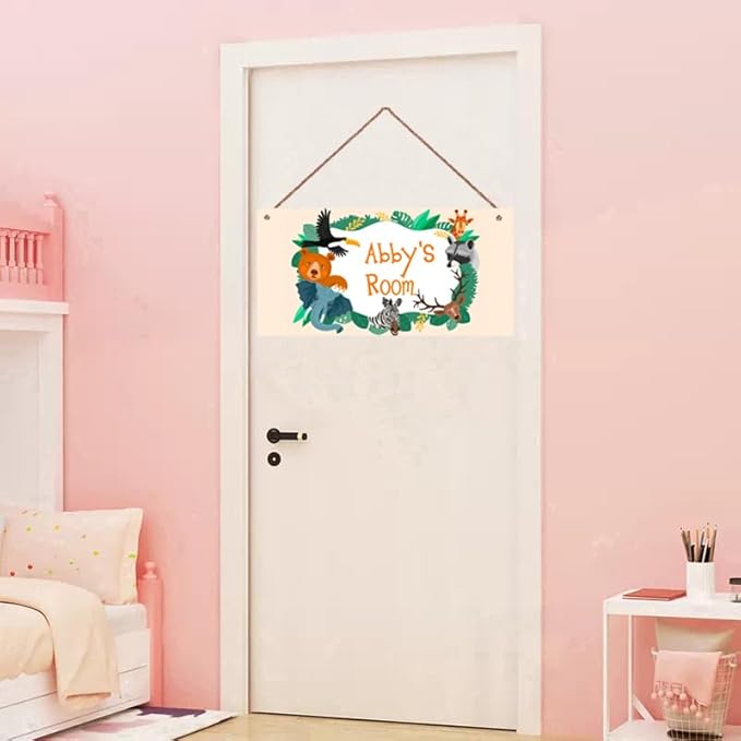 Personalized Cartoon Cute Animals Sign For Kids Room Zoo Lion Monkey Bear Fox Sign Custom Name Boys Room Decor Wall Art Toddler Nursery Wood Plaque For Girls Bedroom