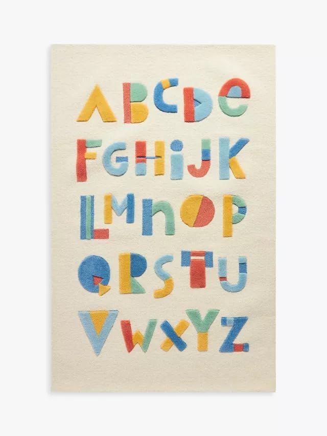 Alphabet Area Rug – 10’ x 14' – Handmade Wool Area Rugs –Beige – Rugs for Living Room, Bedroom – Anti-Skid – Carpets with Non-Slip Natural Backing with 100% Cotton