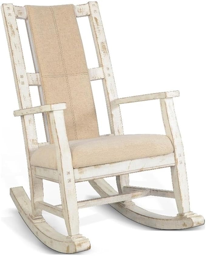 Pemberly Row Mahogany Rocking Chair with Cushion Seat & Back in White