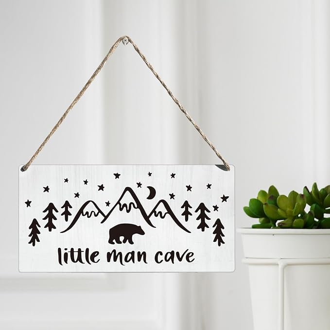 Woodland Nursery Wall Decor for Baby Boys Nursery Room Decor for Boys Bedroom Farmhouse Sign Rustic Bear Forest Animal Little Man Cave Sign 12 × 6 Inch(Wood 4011)