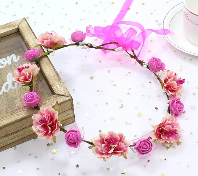 DDazzling Girls Breath Crown Flower Girl crown Floral Headband Wedding Hair Wreath Photo Props (Rose)