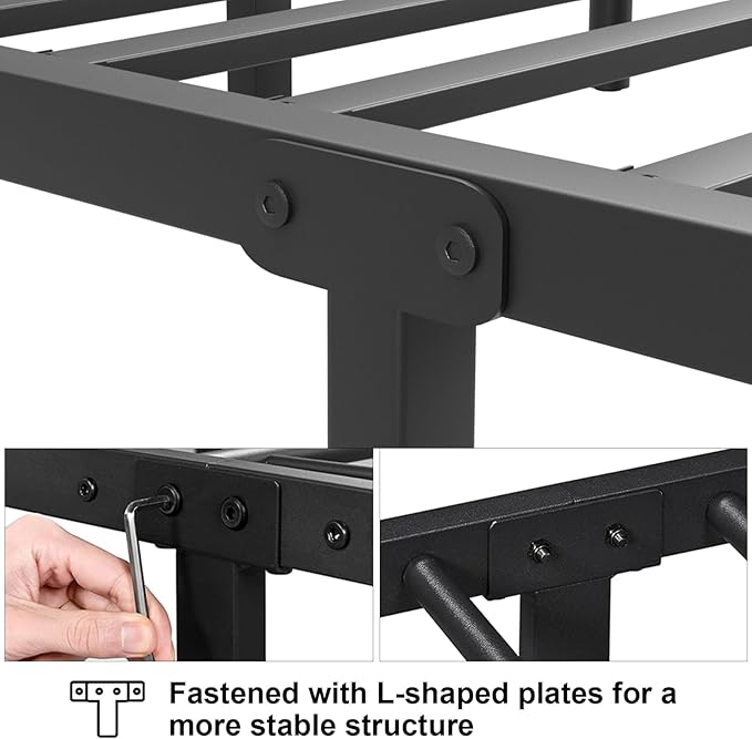 Queen Size Bed Frame, Metal Platform Bed with Victorian Headboard and Footboard, Strong Metal Slats Support, Mattress Foundation No Box Spring Needed, Easy Assembly, Noise Free, Black