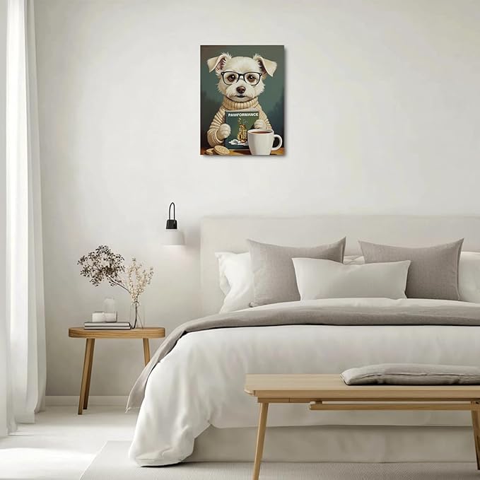 GHUSDFM Cute Retro Animals Dog Book Lovers Gifts Bookish Gifts Wall Decor Canvas Wall Art Vintage Funny Pet Reading Poster Home Living Room Kitchen Dining Room Decorations Paintings 11.5X14.5 Inch