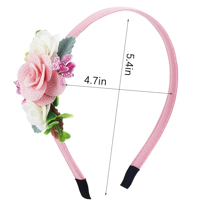 Flower Headbands for Girls Kids Toddlers Rose Floral Headpiece Non Slip Elegant Wedding Flower Crown Hairband Spring Summer Fashion Cloth Headdress Accessories for Birthday Party (Pink)