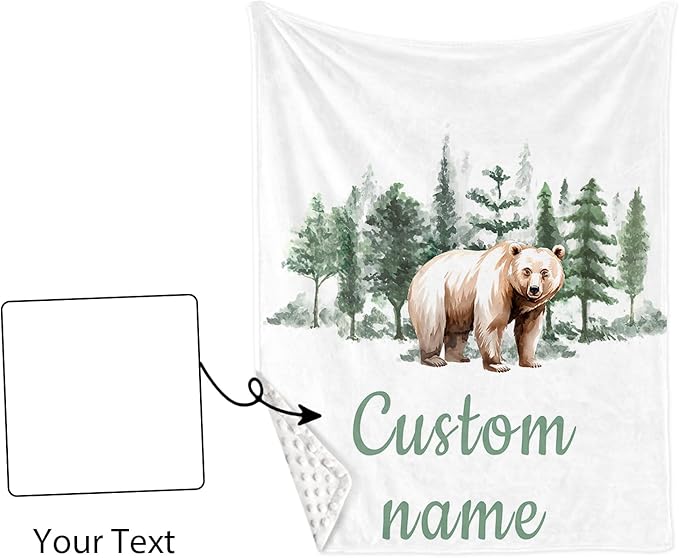 Personalized Crib Bedding Set for Boys Girls, Custom Baby Crib Sets with Name, Brown Bear Design Nursery Bedding 2 Piece - Soft Blanket with Double Layer Dotted Backing, Crib Fitted Sheet